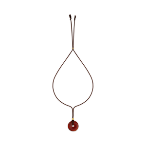 Walnut Twisted Silk Cord Carnelian Discus Necklace