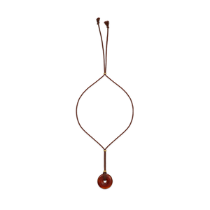 Walnut Twisted Silk Cord Carnelian Discus Necklace