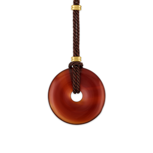 Walnut Twisted Silk Cord Carnelian Discus Necklace