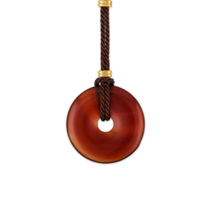 Walnut Twisted Silk Cord Carnelian Discus Necklace