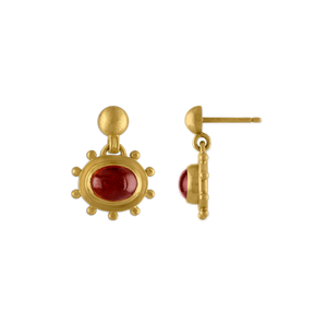 Large Garnet Granulated Bell Earrings