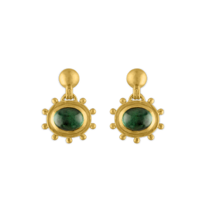 Large Green Tourmaline Granulated Bell Earrings