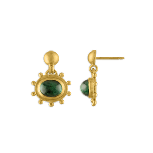 Large Green Tourmaline Granulated Bell Earrings