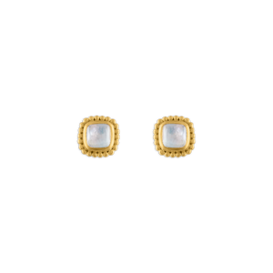 Rainbow Moonstone Granulated Stud Earrings