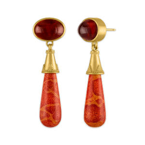 Garnet and Coral Granulated Amphora Earrings