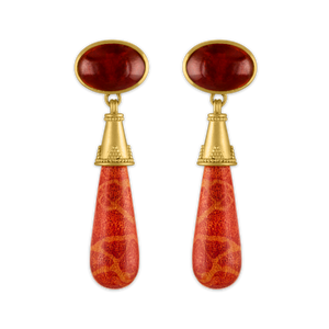 Garnet and Coral Granulated Amphora Earrings