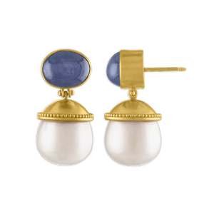 Purple Star Sapphire and South Sea Pearl Selene Earrings