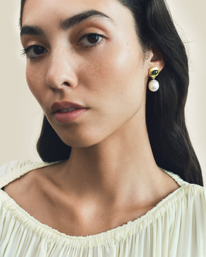 Green Tourmaline and South Sea Pearl Masona Hinge Earrings