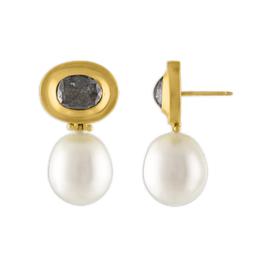 Black Diamond and South Sea Pearl Masona Hinge Earrings