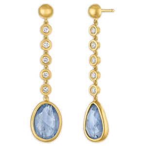 Five Diamond and Faceted Blue Sapphire Chime Earrings