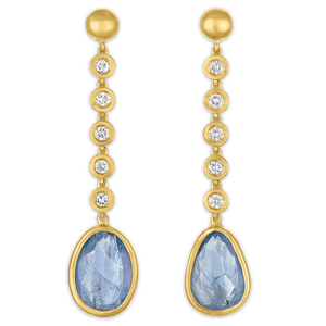 Five Diamond and Faceted Blue Sapphire Chime Earrings