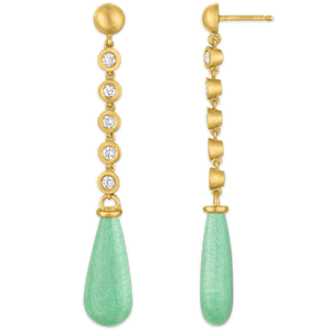 Five Diamond and Variscite Tear Chime Earrings