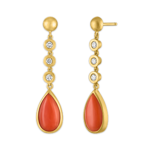 Trio Diamond and Antique Coral Chime Earrings