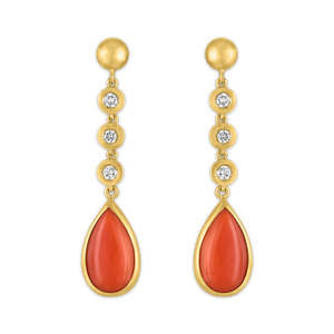 Trio Diamond and Antique Coral Chime Earrings