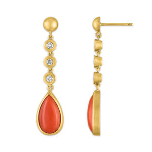 Trio Diamond and Antique Coral Chime Earrings