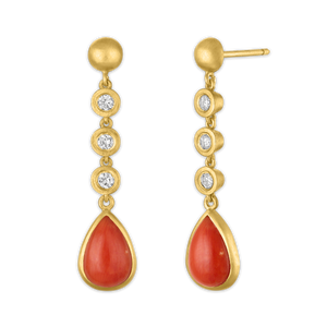 Three Diamond and Antique Coral Chime Earrings