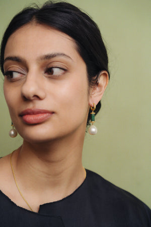 Emerald and South Sea Pearl Tropaion Earrings
