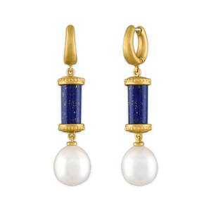 Lapis and South Sea Pearl Tropaion Earrings
