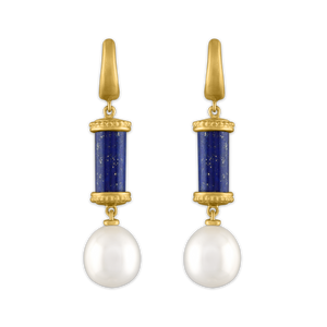 Lapis and South Sea Pearl Tropaion Earrings