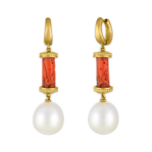 Antique Coral and South Sea Pearl Tropaion Earrings