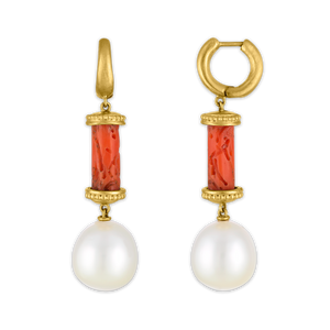 Antique Coral and South Sea Pearl Tropaion Earrings