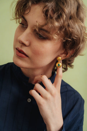 Emerald Double Dome Bulla Earrings