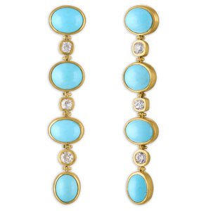 Antique Persian Turquoise and Old Mine Diamond Chime Earrings