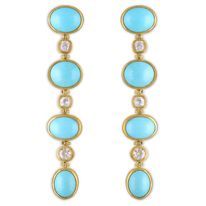 Antique Persian Turquoise and Old Mine Diamond Chime Earrings