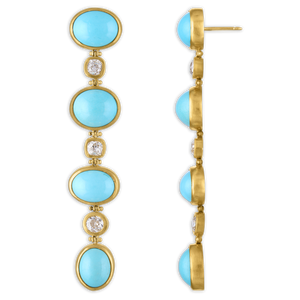 Antique Persian Turquoise and Old Mine Diamond Chime Earrings