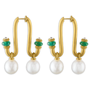 Large South Sea Pearl, Emerald, and Old Mine Diamond Tuba Earrings