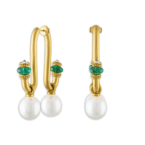 Large South Sea Pearl, Emerald, and Old Mine Diamond Tuba Earrings
