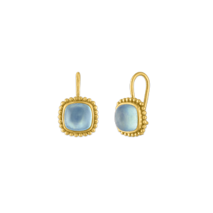 Aquamarine Granulated Cushion Hook Earrings