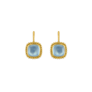Aquamarine Granulated Cushion Hook Earrings