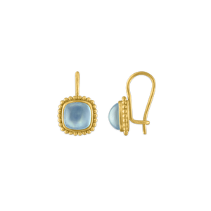 Aquamarine Granulated Cushion Hook Earrings