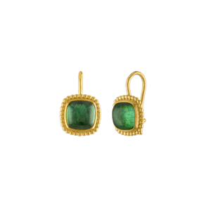 Green Tourmaline Granulated Cushion Hook Earrings