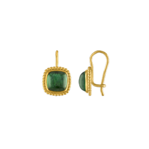 Green Tourmaline Granulated Cushion Hook Earrings