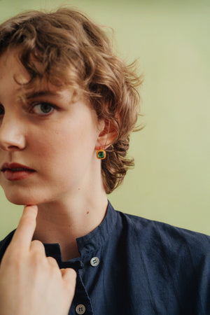 Green Tourmaline Granulated Cushion Hook Earrings