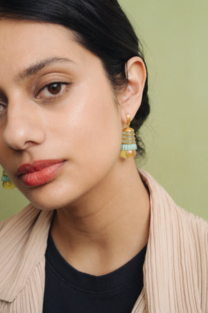 Turquoise, Prehnite and Golden Beryl Pyxis Earrings