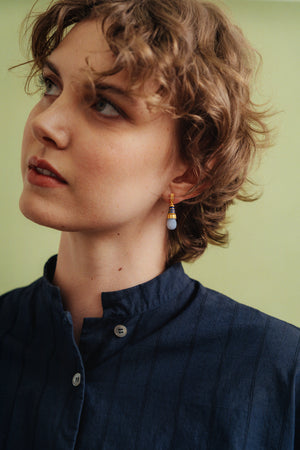 Chalcedony and Lapis Small Pyxis Earrings