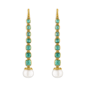 Emerald and South Sea Pearl Chime Earrings