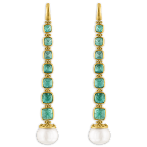Emerald and South Sea Pearl Chime Earrings