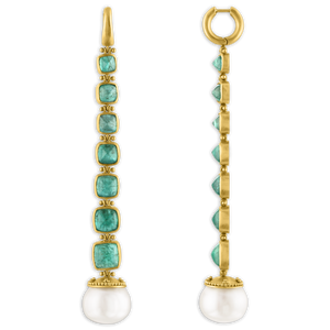Emerald and South Sea Pearl Chime Earrings