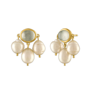 Mango Moonstone and South Sea Pearl Unda Stud Earrings