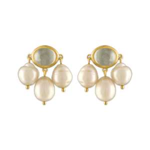 Mango Moonstone and South Sea Pearl Unda Stud Earrings