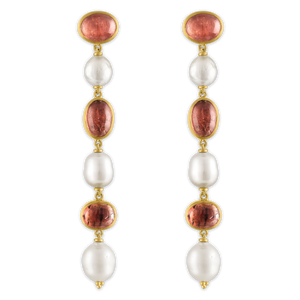 Blush Tourmaline and Pearl Chime Earrings