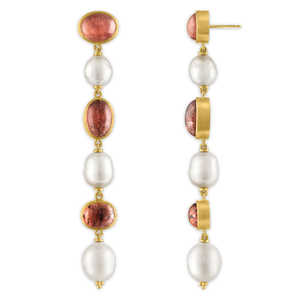 Blush Tourmaline and Pearl Chime Earrings
