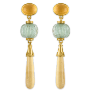 Golden Citrine, Roman Glass, and Jasper Amphora Earrings