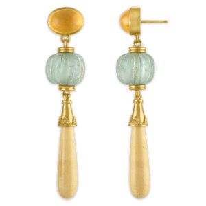 Golden Citrine, Roman Glass, and Jasper Amphora Earrings