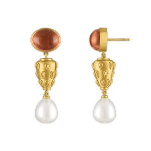 Blush Tourmaline and South Sea Pearl Caulis Drop Earrings
