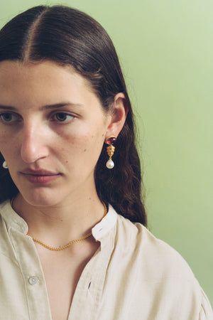 Blush Tourmaline and South Sea Pearl Caulis Drop Earrings